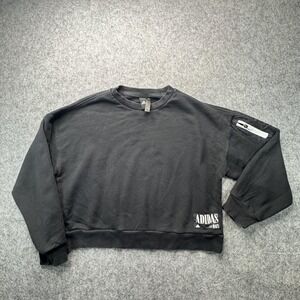 Adidas Y2K Sweatshirt Streetwear Womens Small Black Fleece Pullover Patch Zip